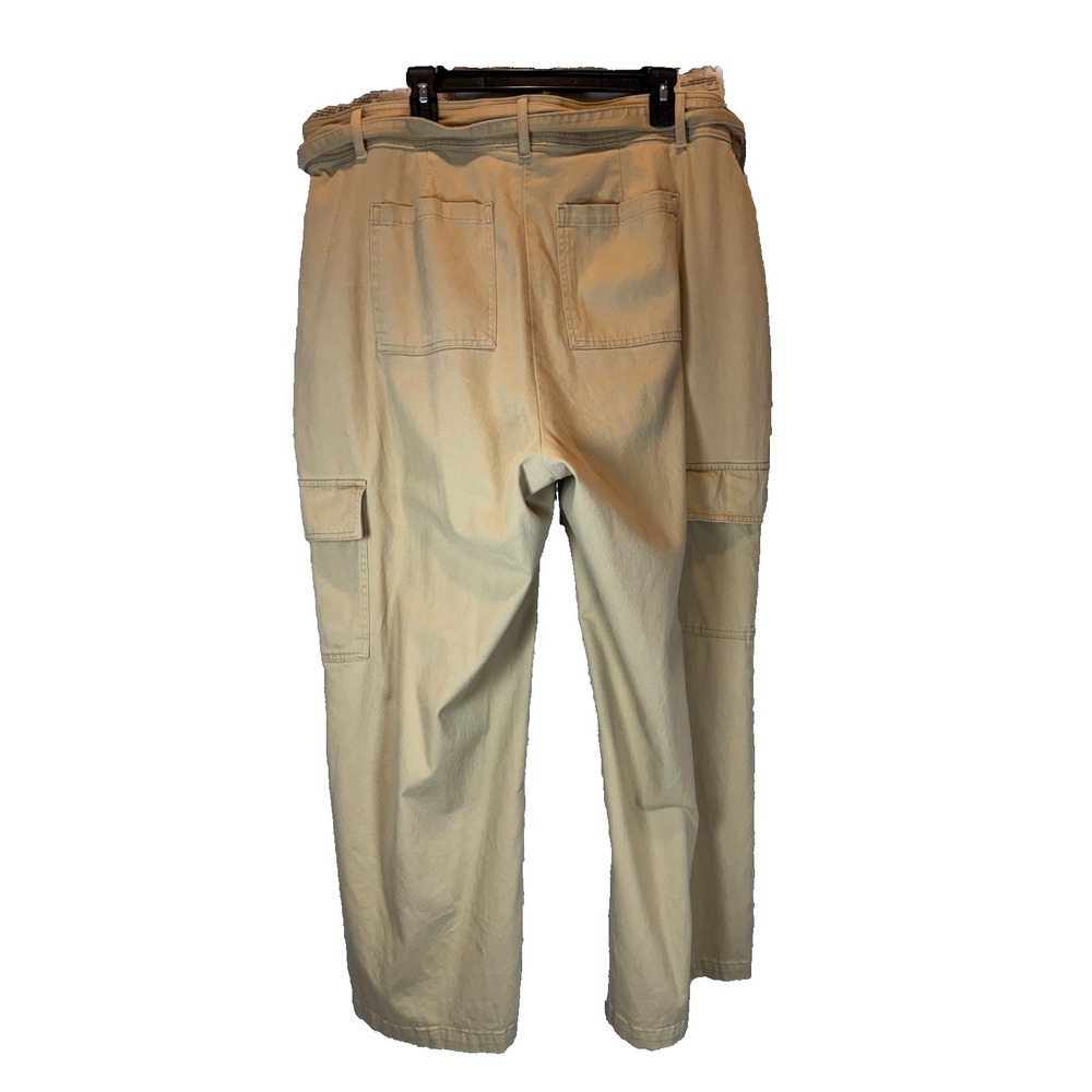 Ava & Viv Womens Plus 20 High Rise Wide Leg Cargo Pants Tan Belted Lyocell Blend - Picture 6 of 12